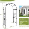 imageOutvita 7FT Garden Arch Arbor with Entry Door Heavy Duty Metal Arbour Archway Decorative Frame Stand Trellis with Ground Stakes for Wedding Ceremony Party Plant Climbing Rose Vines Patio Black1543 Pounds