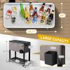imageOutvita 80 Quart Rolling Ice Chest Portable Bar Drink Cooler with Catch Basin Bottom Storage Tray and Bottle Opener for Patio Party BBQ Beach ActivitiesWood