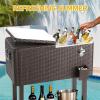 imageOutvita 80 Quart Rolling Ice Chest Portable Bar Drink Cooler with Catch Basin Bottom Storage Tray and Bottle Opener for Patio Party BBQ Beach ActivitiesRattan