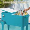 imageOutvita 80 Quart Rolling Ice Chest Portable Bar Drink Cooler with Catch Basin Bottom Storage Tray and Bottle Opener for Patio Party BBQ Beach ActivitiesPeacock blue