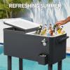 imageOutvita 80 Quart Rolling Ice Chest Portable Bar Drink Cooler with Catch Basin Bottom Storage Tray and Bottle Opener for Patio Party BBQ Beach ActivitiesDark Gray