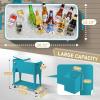 imageOutvita 80 Quart Rolling Ice Chest Portable Bar Drink Cooler with Catch Basin Bottom Storage Tray and Bottle Opener for Patio Party BBQ Beach ActivitiesPeacock blue