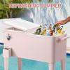 imageOutvita 80 Quart Rolling Ice Chest Portable Bar Drink Cooler with Catch Basin Bottom Storage Tray and Bottle Opener for Patio Party BBQ Beach ActivitiesPink