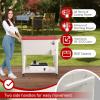 imageOutvita 80 Quart Rolling Ice Chest Portable Bar Drink Cooler with Catch Basin Bottom Storage Tray and Bottle Opener for Patio Party BBQ Beach ActivitiesMilk White with Red cover