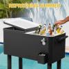 imageOutvita 80 Quart Rolling Ice Chest Portable Bar Drink Cooler with Catch Basin Bottom Storage Tray and Bottle Opener for Patio Party BBQ Beach ActivitiesBlack