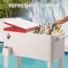 imageOutvita 80 Quart Rolling Ice Chest Portable Bar Drink Cooler with Catch Basin Bottom Storage Tray and Bottle Opener for Patio Party BBQ Beach ActivitiesMilk White with Red cover