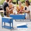 imageOutvita 80 Quart Rolling Ice Chest Portable Bar Drink Cooler with Catch Basin Bottom Storage Tray and Bottle Opener for Patio Party BBQ Beach ActivitiesNavy blue