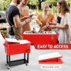 imageOutvita 80 Quart Rolling Ice Chest Portable Bar Drink Cooler with Catch Basin Bottom Storage Tray and Bottle Opener for Patio Party BBQ Beach ActivitiesRed