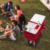 imageOutvita 80 Quart Rolling Ice Chest Portable Bar Drink Cooler with Catch Basin Bottom Storage Tray and Bottle Opener for Patio Party BBQ Beach ActivitiesRed
