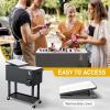 imageOutvita 80 Quart Rolling Ice Chest Portable Bar Drink Cooler with Catch Basin Bottom Storage Tray and Bottle Opener for Patio Party BBQ Beach ActivitiesDark Gray