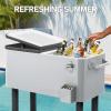 imageOutvita 80 Quart Rolling Ice Chest Portable Bar Drink Cooler with Catch Basin Bottom Storage Tray and Bottle Opener for Patio Party BBQ Beach ActivitiesGray