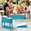 imageOutvita 80 Quart Rolling Ice Chest Portable Bar Drink Cooler with Catch Basin Bottom Storage Tray and Bottle Opener for Patio Party BBQ Beach ActivitiesPeacock blue