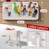 imageOutvita 80 Quart Rolling Ice Chest Portable Bar Drink Cooler with Catch Basin Bottom Storage Tray and Bottle Opener for Patio Party BBQ Beach ActivitiesMilk White with Red cover