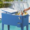 imageOutvita 80 Quart Rolling Ice Chest Portable Bar Drink Cooler with Catch Basin Bottom Storage Tray and Bottle Opener for Patio Party BBQ Beach ActivitiesNavy blue