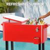 imageOutvita 80 Quart Rolling Ice Chest Portable Bar Drink Cooler with Catch Basin Bottom Storage Tray and Bottle Opener for Patio Party BBQ Beach ActivitiesRed