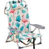 imageOutvita Backpack Beach Chair 5 Level Adjustable Positions Beach Chair with Back Storage Bag Cooler Pouch and Side Bags for Beach Poolside LawnFlamingo
