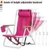 imageOutvita Folding Beach Chair Adjustable Headrest w4 Flexible Tilt Angle Cup Holder Portable High Strength Cleanable Fabric for Sand Camping Lawn Concert Travel FestivalPink