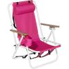imageOutvita Folding Beach Chair Adjustable Headrest w4 Flexible Tilt Angle Cup Holder Portable High Strength Cleanable Fabric for Sand Camping Lawn Concert Travel FestivalPink