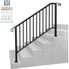 imageOutvita Handrails for Outdoor Steps Black Wrought Iron Handrail Fits 3 or 4 Steps Transitional Handrail with Installation Kit Stair Railing for Concrete Steps or Wooden StairsBlack