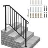 imageOutvita Handrails for Outdoor Steps Black Wrought Iron Handrail Fits 3 or 4 Steps Transitional Handrail with Installation Kit Stair Railing for Concrete Steps or Wooden StairsBlack