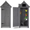 imageOutvita Outdoor Storage Cabinet 63in Wooden Garden Tools Shed with 2 Lockable Doors 3 Adjustable Shelves Waterproof Roof for Yard Garge Patio Deck Porch NaturalGray