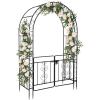 imageOutvita 7FT Garden Arch Arbor with Entry Door Heavy Duty Metal Arbour Archway Decorative Frame Stand Trellis with Ground Stakes for Wedding Ceremony Party Plant Climbing Rose Vines Patio Black302 Pounds