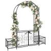imageOutvita 7FT Garden Arch Arbor with Entry Door Heavy Duty Metal Arbour Archway Decorative Frame Stand Trellis with Ground Stakes for Wedding Ceremony Party Plant Climbing Rose Vines Patio Black3924 Pounds