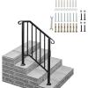 imageOutvita Handrails for Outdoor Steps Black Wrought Iron Handrail Fits 3 or 4 Steps Transitional Handrail with Installation Kit Stair Railing for Concrete Steps or Wooden StairsBlack