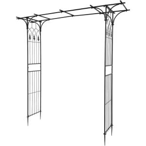 imageOutvita 7FT Garden Arch Arbor with Entry Door Heavy Duty Metal Arbour Archway Decorative Frame Stand Trellis with Ground Stakes for Wedding Ceremony Party Plant Climbing Rose Vines Patio Black1951 Pounds