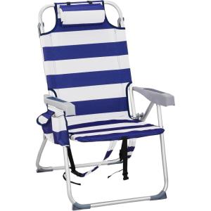 imageOutvita Backpack Beach Chair 5 Level Adjustable Positions Beach Chair with Back Storage Bag Cooler Pouch and Side Bags for Beach Poolside LawnBluewhite