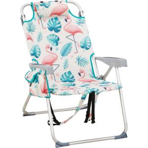 imageOutvita Backpack Beach Chair 5 Level Adjustable Positions Beach Chair with Back Storage Bag Cooler Pouch and Side Bags for Beach Poolside LawnFlamingo