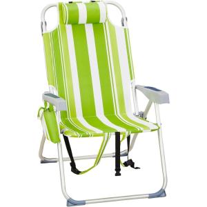 imageOutvita Backpack Beach Chair 5 Level Adjustable Positions Beach Chair with Back Storage Bag Cooler Pouch and Side Bags for Beach Poolside LawnGreenwhite