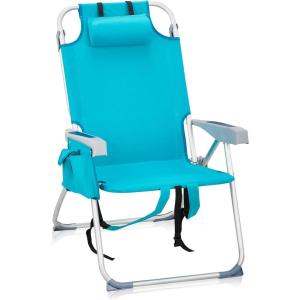 imageOutvita Backpack Beach Chair 5 Level Adjustable Positions Beach Chair with Back Storage Bag Cooler Pouch and Side Bags for Beach Poolside LawnMint Green
