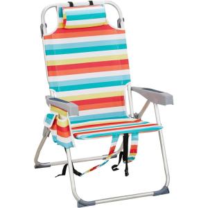 imageOutvita Backpack Beach Chair 5 Level Adjustable Positions Beach Chair with Back Storage Bag Cooler Pouch and Side Bags for Beach Poolside LawnRainbow