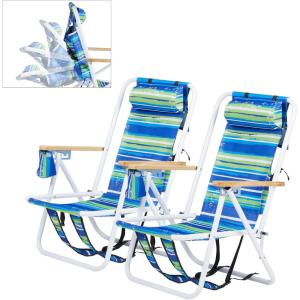 imageOutvita Folding Beach Chair Adjustable Headrest w4 Flexible Tilt Angle Cup Holder Portable High Strength Cleanable Fabric for Sand Camping Lawn Concert Travel FestivalBlueyellow
