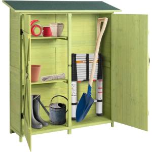 imageOutvita Outdoor Storage Cabinet 63in Wooden Garden Tools Shed with 2 Lockable Doors 3 Adjustable Shelves Waterproof Roof for Yard Garge Patio Deck Porch NaturalGeen