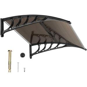 imageOutvita Window Awnings for Doors Canopy 40x40 Polycarbonate Cover Front Door Outdoor Patio Awning Canopy UV Rain Snow Sunlight Protection Hollow Sheet Brown Board ampamp Black Bracket ALYP0338