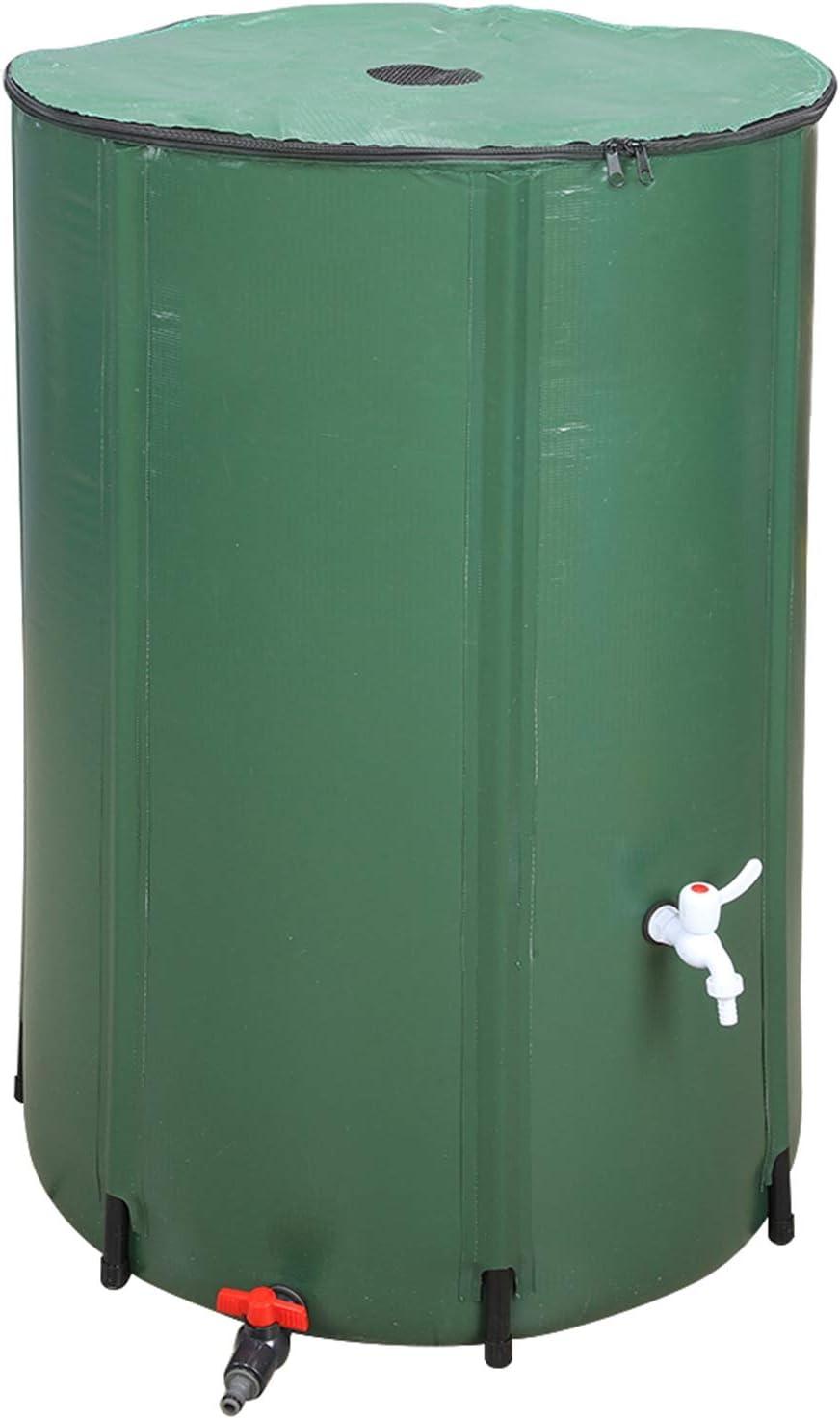 imageOutvita 100 Gallon Collapsible Rain Barrel Garden Water Storage Tank Portable Folding Rainwater Collector Water Catcher with Filter Overflow Kit Faucet Green