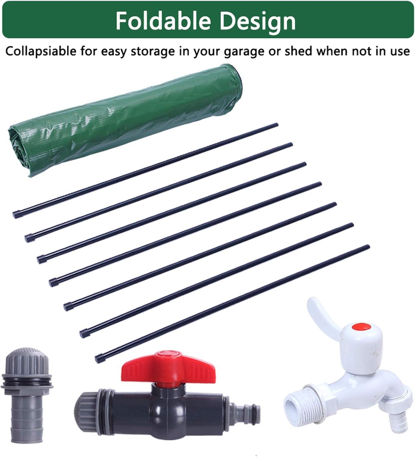 imageOutvita 100 Gallon Collapsible Rain Barrel Garden Water Storage Tank Portable Folding Rainwater Collector Water Catcher with Filter Overflow Kit Faucet Green