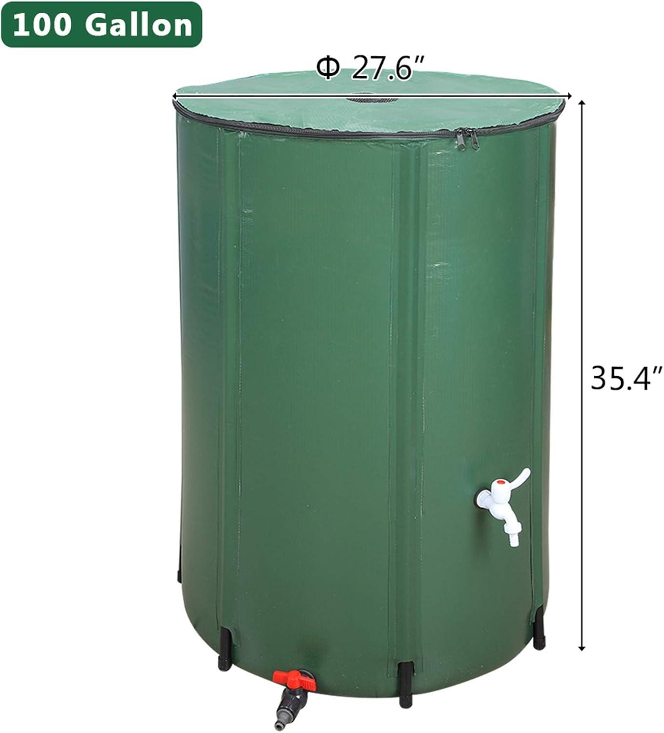 imageOutvita 100 Gallon Collapsible Rain Barrel Garden Water Storage Tank Portable Folding Rainwater Collector Water Catcher with Filter Overflow Kit Faucet Green
