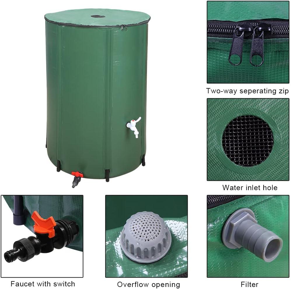 imageOutvita 132 Gallon Collapsible Rain Barrel Large Garden Water Storage Tank Portable Folding Rainwater Collector Water Catcher with Filter Overflow Kit Faucet GreenGreen