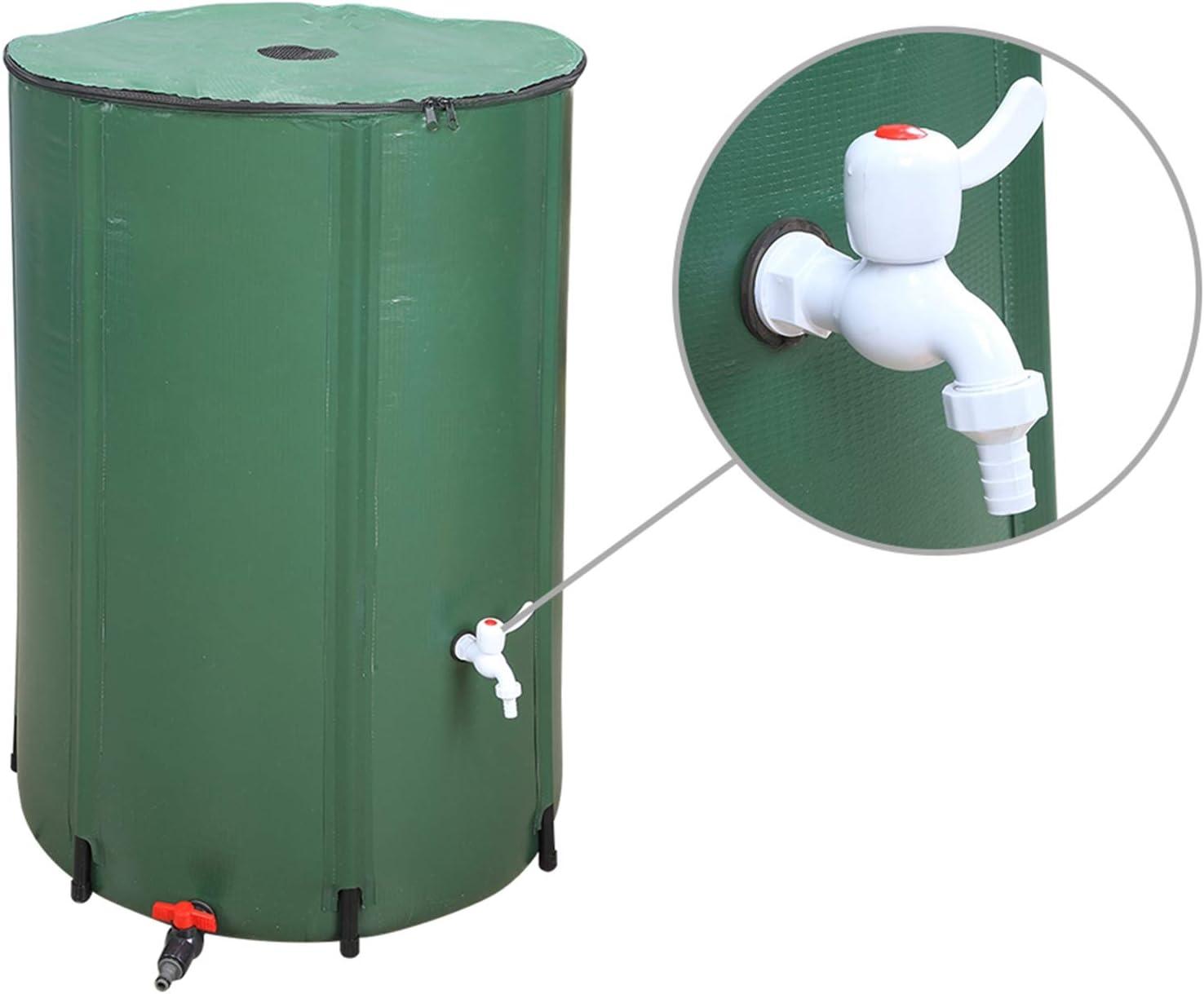 imageOutvita 132 Gallon Collapsible Rain Barrel Large Garden Water Storage Tank Portable Folding Rainwater Collector Water Catcher with Filter Overflow Kit Faucet GreenGreen