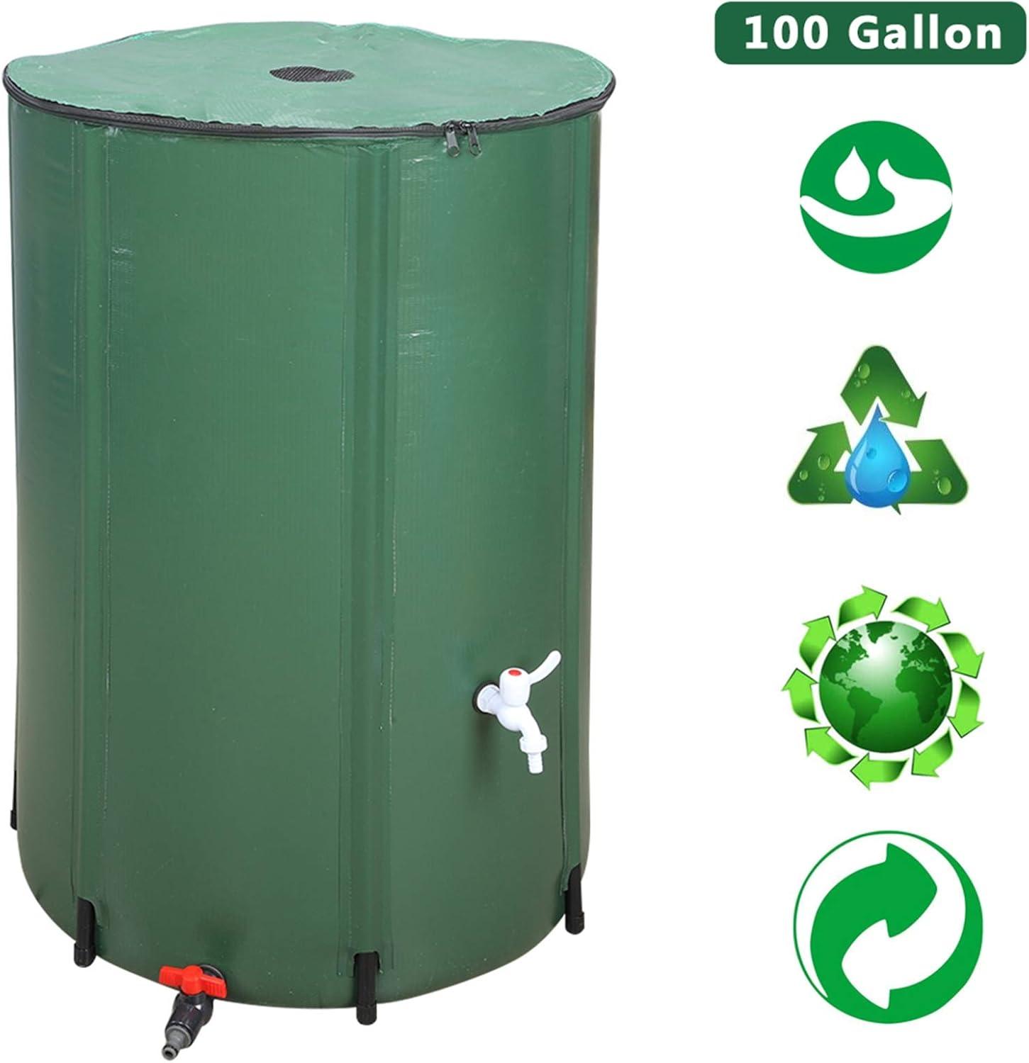 imageOutvita 132 Gallon Collapsible Rain Barrel Large Garden Water Storage Tank Portable Folding Rainwater Collector Water Catcher with Filter Overflow Kit Faucet GreenGreen