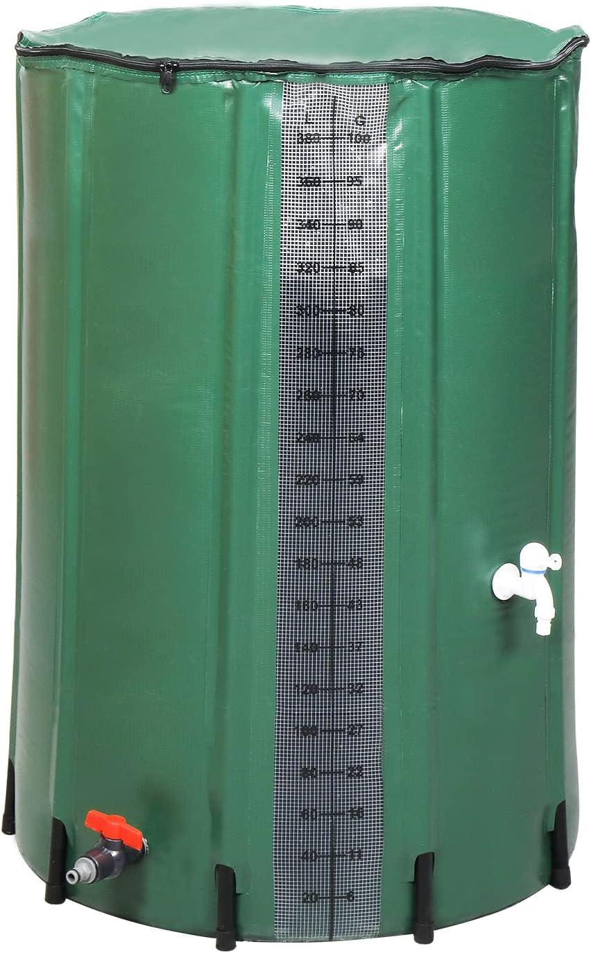 imageOutvita 132 Gallon Collapsible Rain Barrel Large Garden Water Storage Tank Portable Folding Rainwater Collector Water Catcher with Filter Overflow Kit Faucet GreenGreen