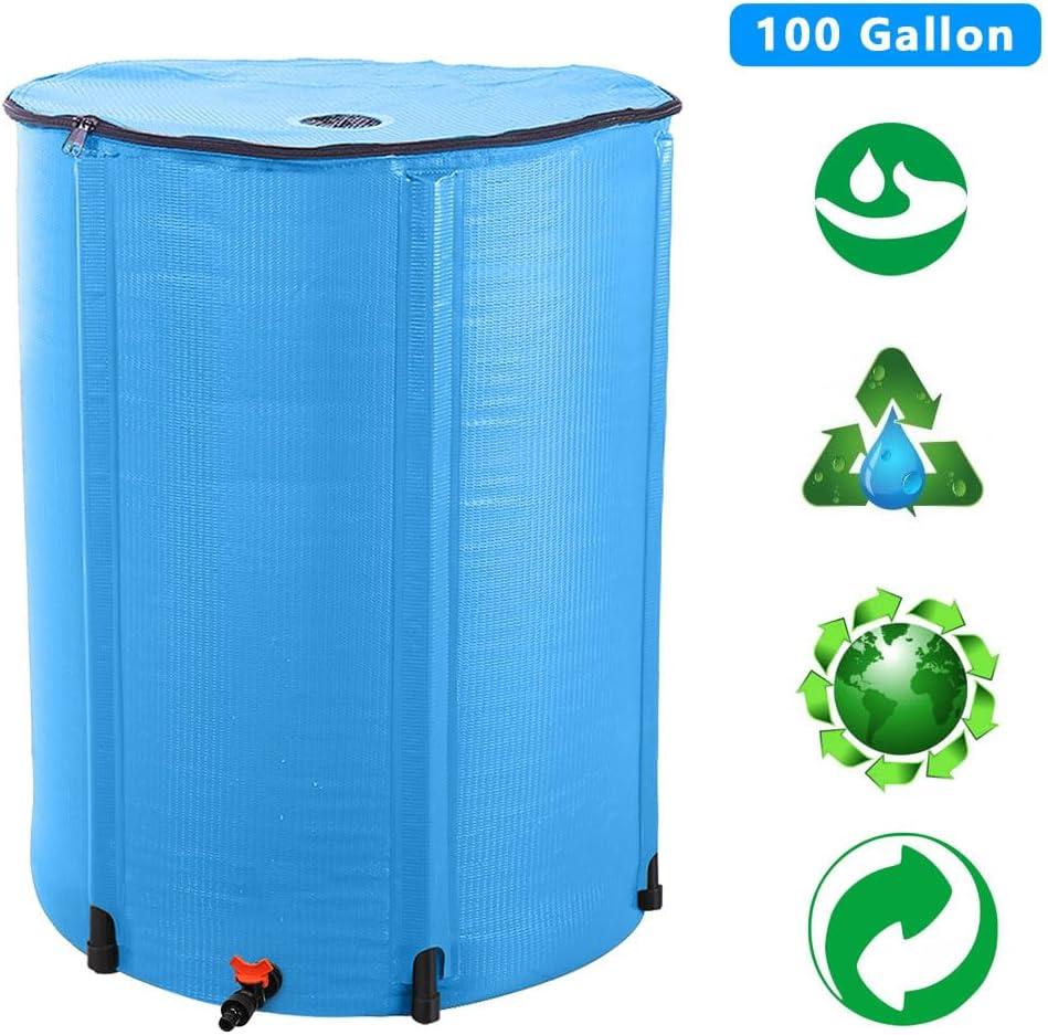 imageOutvita 132 Gallon Collapsible Rain Barrel Large Garden Water Storage Tank Portable Folding Rainwater Collector Water Catcher with Filter Overflow Kit Faucet GreenBlue