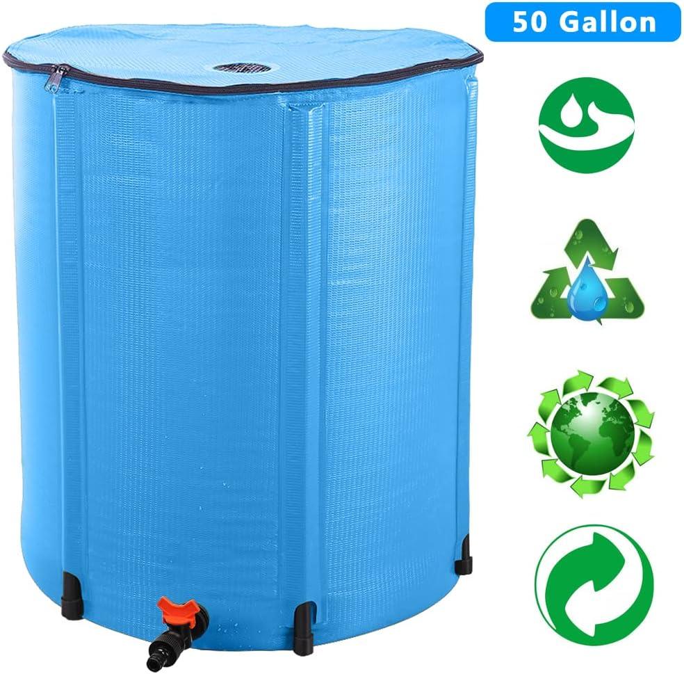 imageOutvita 132 Gallon Collapsible Rain Barrel Large Garden Water Storage Tank Portable Folding Rainwater Collector Water Catcher with Filter Overflow Kit Faucet GreenBlue