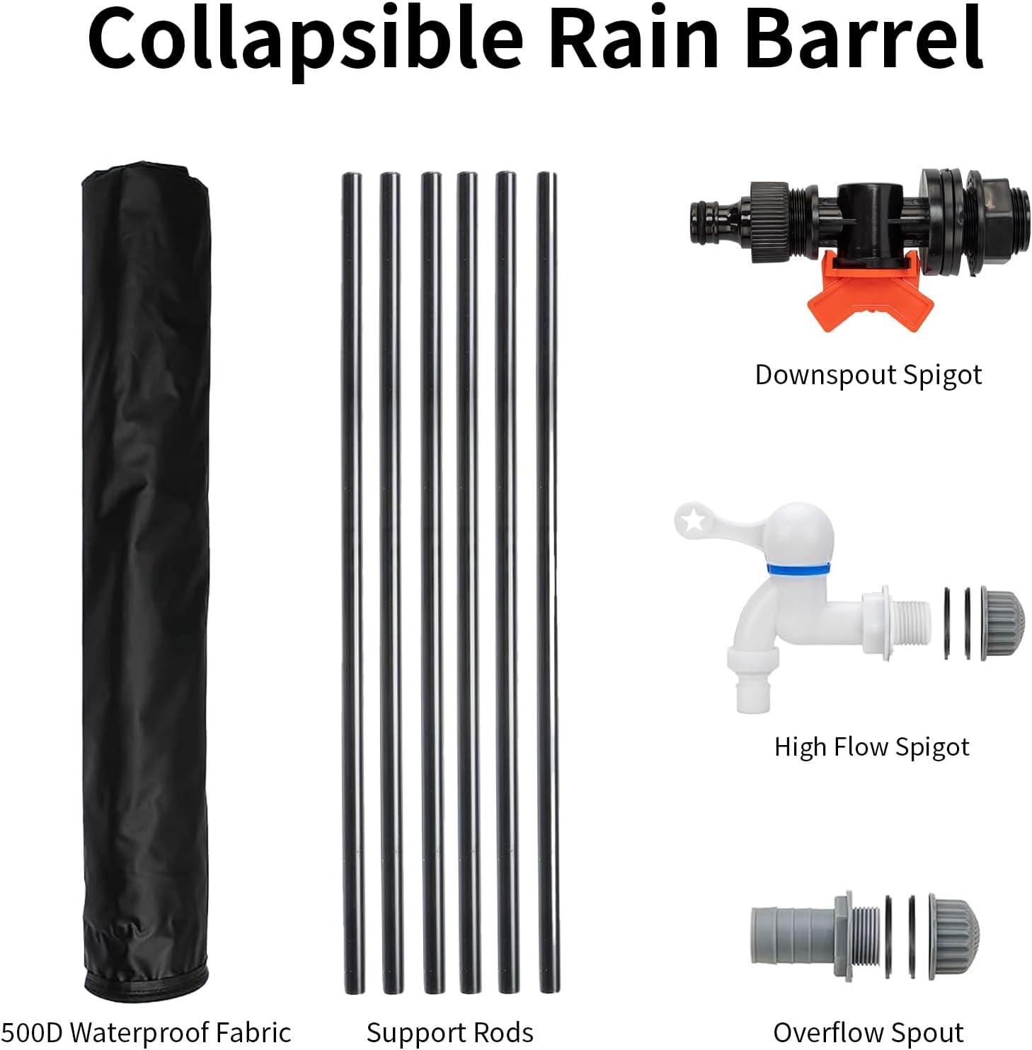 imageOutvita 132 Gallon Collapsible Rain Barrel Large Garden Water Storage Tank Portable Folding Rainwater Collector Water Catcher with Filter Overflow Kit Faucet GreenBlack