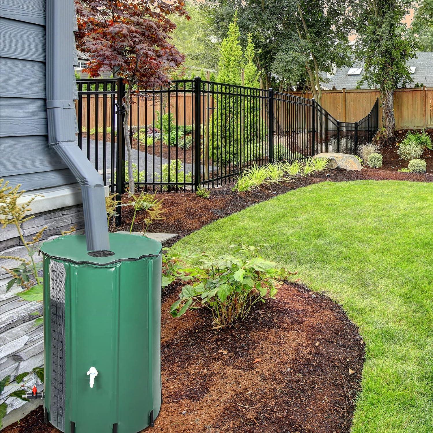 imageOutvita 132 Gallon Collapsible Rain Barrel Large Garden Water Storage Tank Portable Folding Rainwater Collector Water Catcher with Filter Overflow Kit Faucet GreenGreen