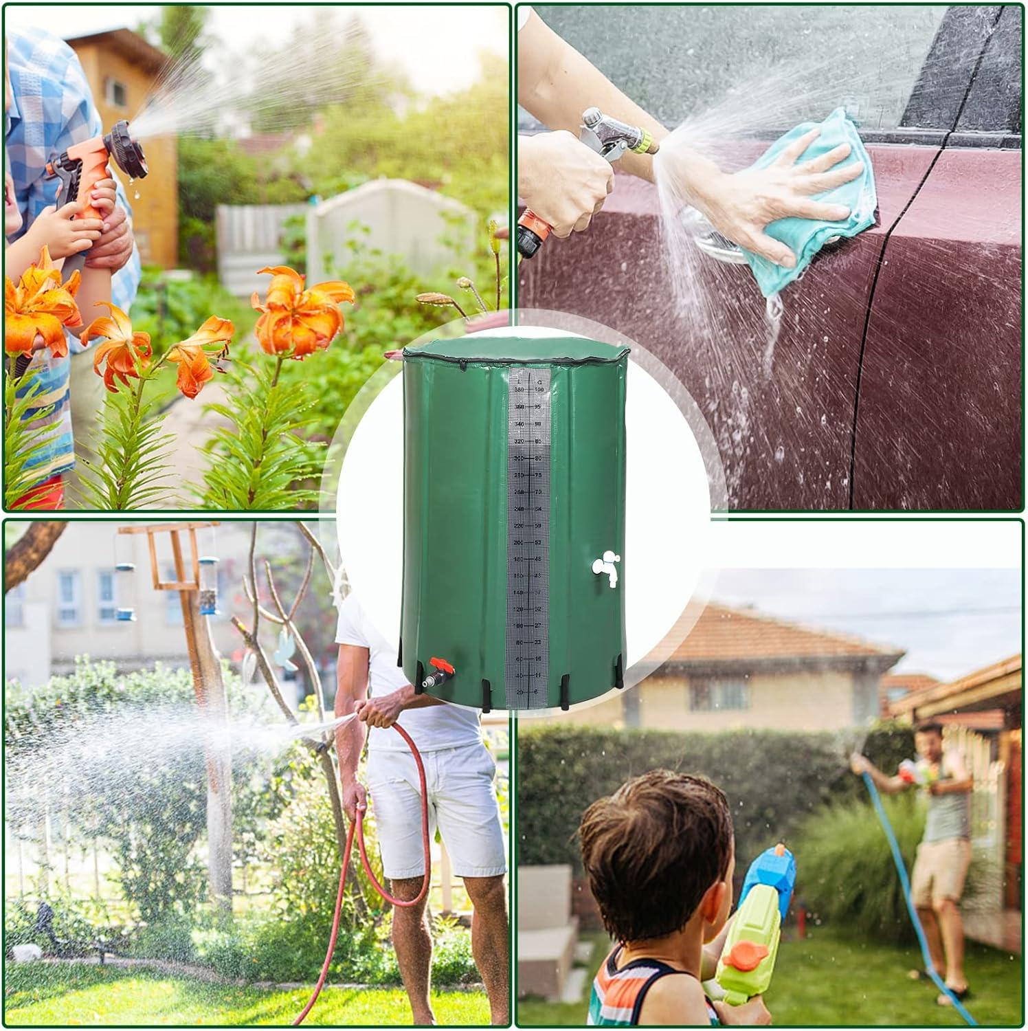 imageOutvita 132 Gallon Collapsible Rain Barrel Large Garden Water Storage Tank Portable Folding Rainwater Collector Water Catcher with Filter Overflow Kit Faucet GreenGreen