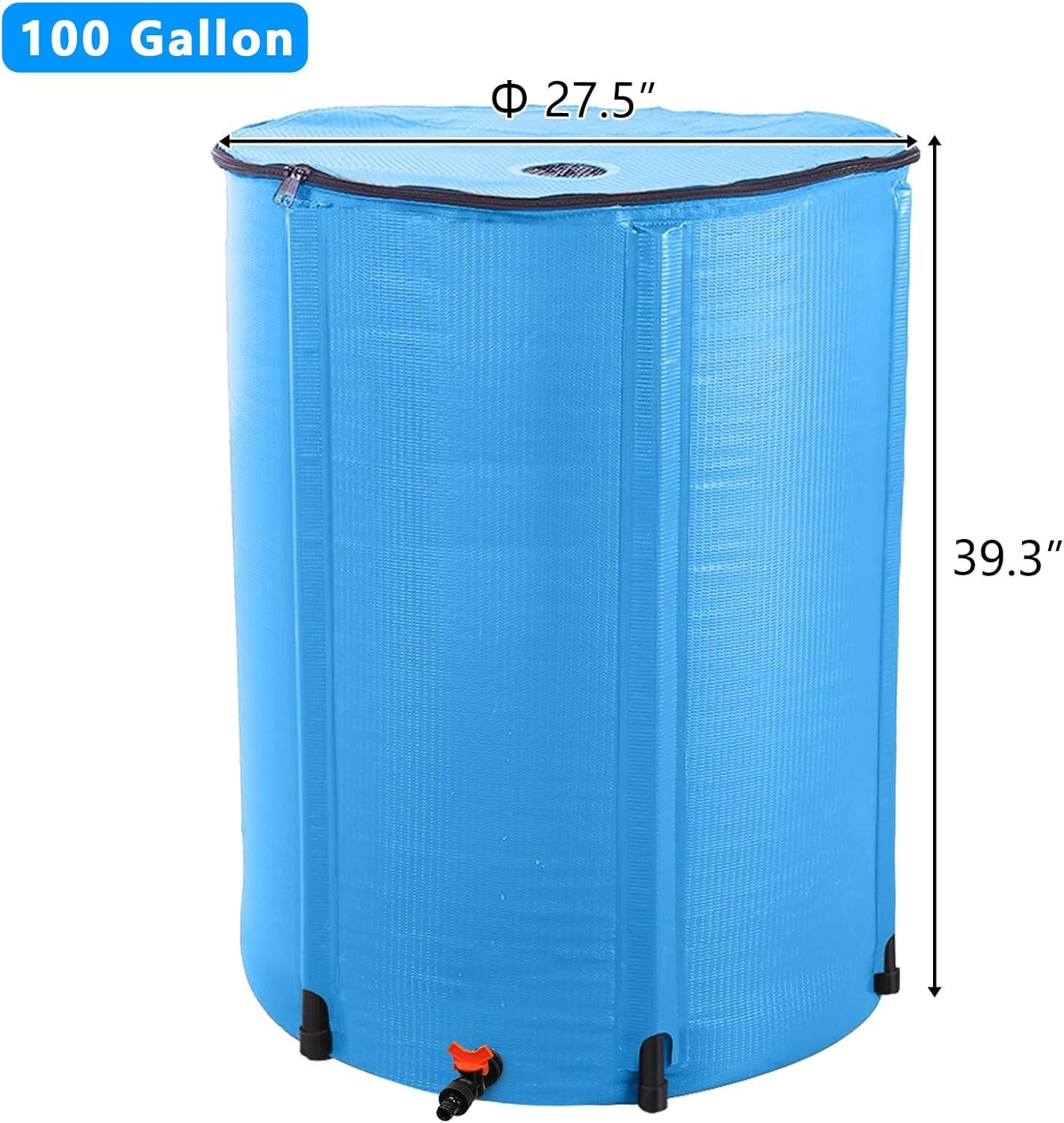 imageOutvita 132 Gallon Collapsible Rain Barrel Large Garden Water Storage Tank Portable Folding Rainwater Collector Water Catcher with Filter Overflow Kit Faucet GreenBlue